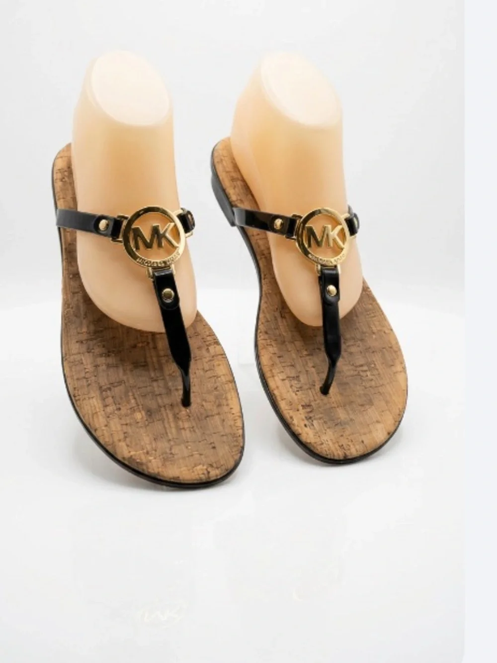 Michael Michael Kors Black and Gold Logo Thong Sandals Sz 10 Women